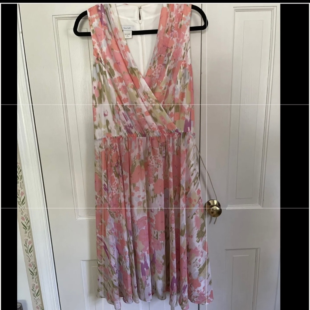 NWOT Kate Hill sz 14 multi color elastic waist, lined, belted, v neck,sleeveless
